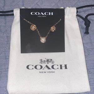 Coach rose gold - plated brass set. Open circle necklace w tea rose set earrings